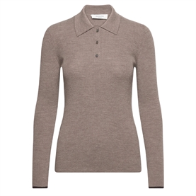 Rosemunde Langærmet Strik Polo, Brown Grey Melange 